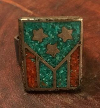 Antique Turquoise Ring - Three Stars - Tennessee Flag - Size 8