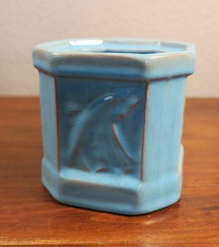 Antique Catalina Island Pottery Square Relief Fish Panel Humidor