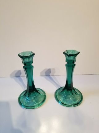 Emerald Green Glass Candlestick Set