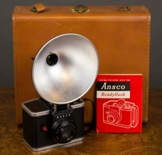 Vintage Antique Ansco Ready Flash Camera With Case And Pamphlet
