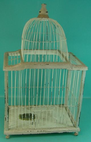 Vintage Antique Ornate Deigned White Pigeon Bird Table Cage Wood & Wire House