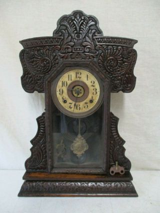 Antique E.  Ingraham Mantel Clock W/ Alarm 1 Winder Winds Bell Needs Servic