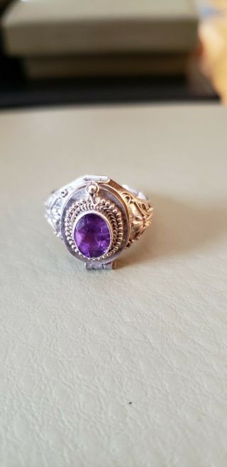 Antique Vintage 925 Sterling Silver And Amethyst Ring Size 7