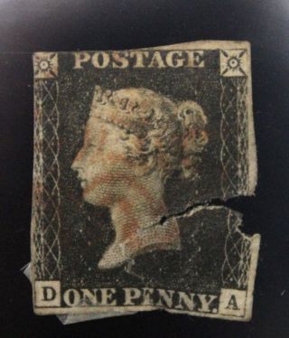Antique 1840 Qv Penny Black 