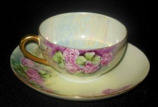 Antique Hand Painted Tea Cup Saucer Pink Mum Flowers 1920