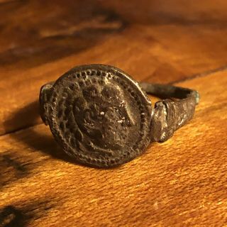 Greek Or Roman Style Coin Ring Artifact Antique Old Wax Seal Emperor Broken