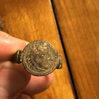 Greek Or Roman Style Coin Ring Artifact Antique Old Wax Seal Emperor Broken 6