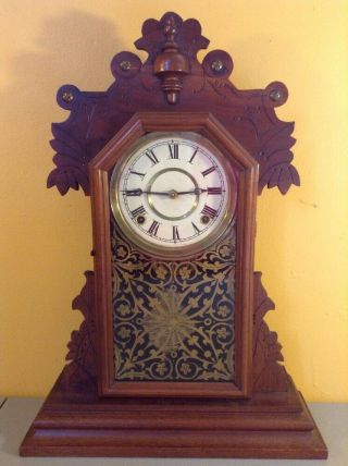 Vintage Antique E.  Ingraham Large Wood Glass Door Gingerbread Kitchen Clock