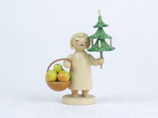 Vintage Antique Wendt Kuhn Germany Wood Angel With Apples & Christmas Tree