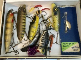 Old Cigar Box Full Of Wooden Fishing Lures