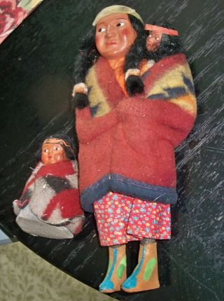 Vintage Skookum Bully Good Indian Doll,  Papoose & Child Label U.  S.  A.