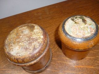 Antique Sycamore Powder Pots One With Powder Puffer