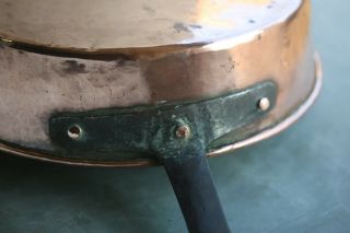 Large Antique French Copper Saucepan Saute Hammered Rolled Rim 13.  8inch 7.  7lb