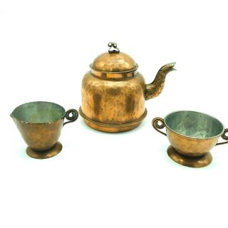 Vintage 3 Piece Copper Tea Set Made In Sweden • Teapot,  Tea Cup,  & Milk Saucer