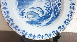 RARE 18TH CENTURY ANTIQUE ENGLISH DELFT PLATE CHINESE RIVER LIVERPOOL OR LONDON? 2