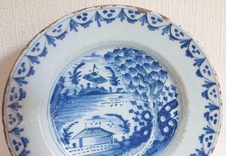 RARE 18TH CENTURY ANTIQUE ENGLISH DELFT PLATE CHINESE RIVER LIVERPOOL OR LONDON? 3