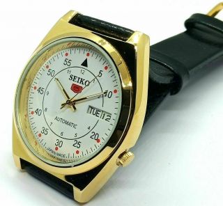 SEIKO 5 AUTOMATIC MEN,  S GOLDEN PLATED WHITE DIAL VINTAGE JAPAN WATCH 2