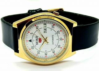 SEIKO 5 AUTOMATIC MEN,  S GOLDEN PLATED WHITE DIAL VINTAGE JAPAN WATCH 4