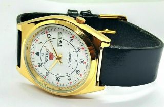 SEIKO 5 AUTOMATIC MEN,  S GOLDEN PLATED WHITE DIAL VINTAGE JAPAN WATCH 6