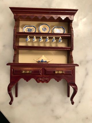 Vintage Lundby Dollhouse Dresser China Corner Hutch Miniature With Accessories