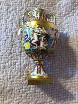 Antique Miniature Capodimonte Figural Porcelain Ornamental Urn Vase Garniture