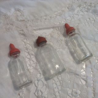 3 Vintage Doll Glass Baby Feeding Bottles