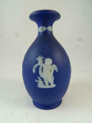 Antique Wedgwood Jasperware Cameo Bud Vase Dark Blue England Vintage 5 " Tall Old