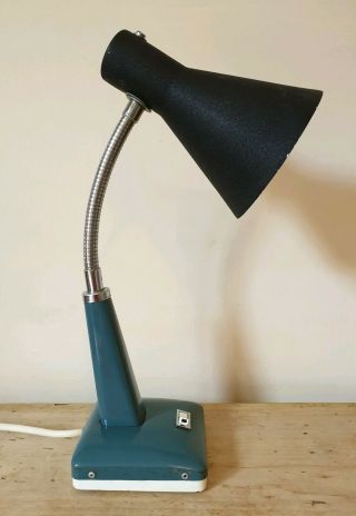 Vintage Desk Table Lamp Mid Century Industrial Style Swan Neck Blue Black