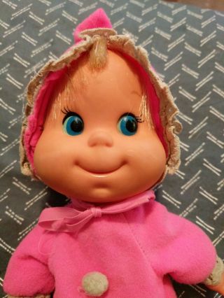 Vintage Mattel Pink Baby Beans Doll In Neon Pink Blue Eyes Pjs 12 " 1970