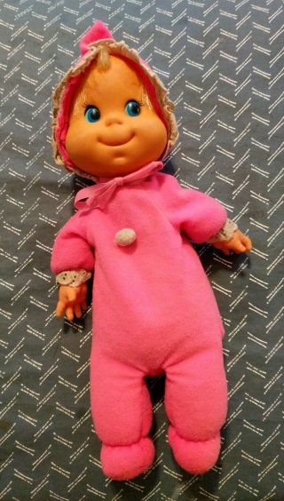 Vintage Mattel Pink Baby Beans Doll in Neon Pink Blue Eyes PJs 12 