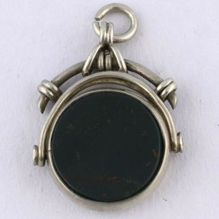 Antique Victorian Silver Bloodstone Agate Swivel Watch Fob Charm Pendant