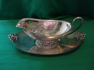 Reed & Barton Nordic Gravy Boat With Tray Silver Plate C 1954 2pc
