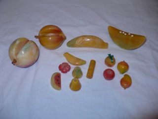 Vintage 14 Piece Alabaster Marble Italian Carved Stone Fruit Pear Pineapple 2