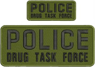 Police Drug Task Force Embroidery Patches 4x10 &2x5 With Hook Od/blk