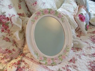 Shabby Chic Hand Painted Roses - Vintage Ceramic Mirror With Roses