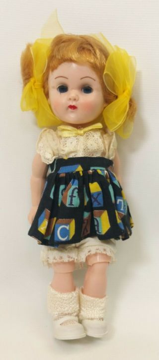 1957 Vintage Vogue Ginny Doll Bent Knee Walker Blonde Hair Alphabet Block Dress