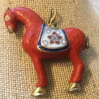 Lovely Cinnabar And Cloisonne Chinese Styled Horse Figure Pendant