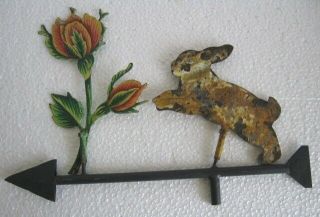 Vintage Old Iron Playing Rabbit And Flower Weather Vane / Weathervane.