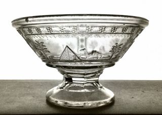 Eapg Antique Adams Glass No.  50 " Sphynx " Small Footed Bowl Egyptian