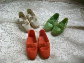 Vintage Ideal Crissy Doll 3 Pairs Of Shoes Orange,  Green,  White