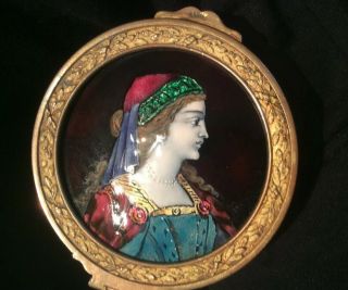Antique French Gilt Bronze Enameled Painting Portrait Jewelry Trinket Box