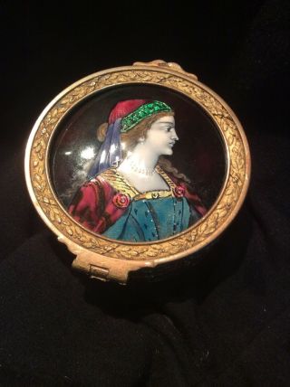 Antique French Gilt Bronze Enameled Painting Portrait Jewelry Trinket Box 4
