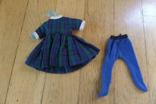Vintage School Days Green Blue Plaid Dress For 8” Betsy Mccall Doll Tights