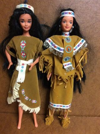 2 Vintage Barbie Dolls With Native American Outfits 1976 & 1985