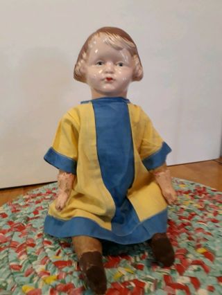 Antique 1914 Effanbee Pouting Bess Composition & Cloth Straw Filled Doll 15 "