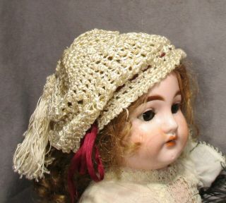 Vintage Doll Hat - Bonnet - Beret - Cream Silky Crochet W/tassel
