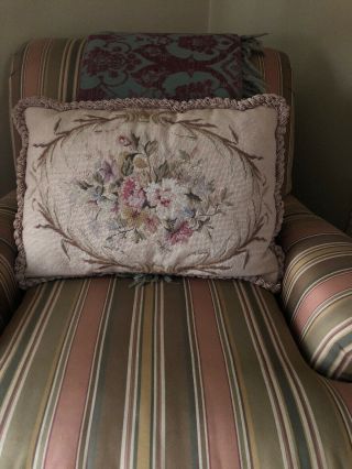 Antique Victorian Needlepoint Pillow Embroidered Velvet Back