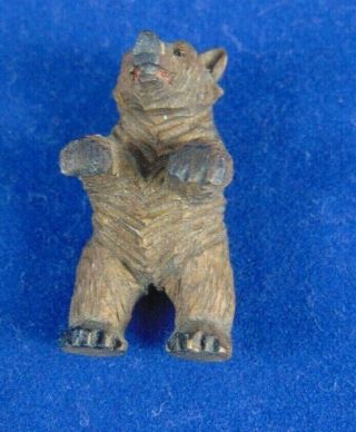 Antique Miniature Black Forest Bear Hand Carved In Wood 3cm Doll 