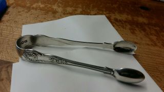 Antique Solid Sterling Silver Sugar Tongs 43 Grams.  Prince Of Wales Regement 82