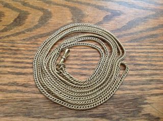 Antique Vintage Yellow Metal Box Linked Muff Guard Chain Necklace,  55 " Long.